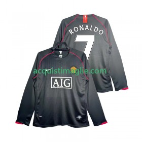 Divisa di Calcio Manchester United Critstiano Ronaldo 7 2007 2008 Retro Trasferta Manica Lunga